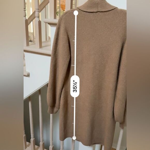 Anthropologie Flat White Sweater Ribbed Knit Mini Cardigan Sweater Camel Dress M - Picture 3 of 10